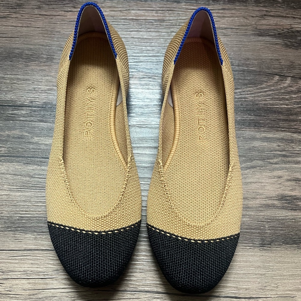 Rothy’s The Square Flats Brand New Size 5 - Camel w Black Accent